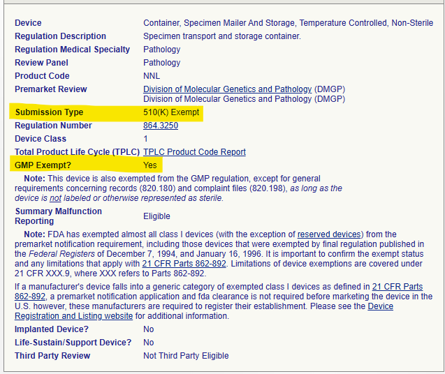 Product code NNL GMP Exempt