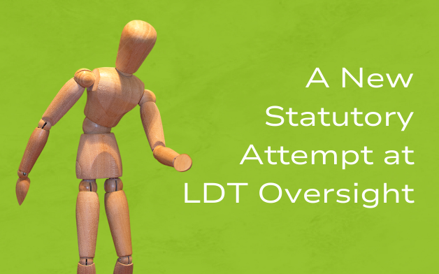 QUA-Resized-Featured-Images (21) Wooden artist's mannequin standing against a pale green background, with the text "A New Statutory Attempt at LDT Oversight" in purple
