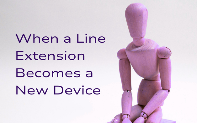 When a Line Extension Becomes a New Device A wooden artist's mannequin sitting with hands on knees, tinted purple, beside the article title "When a Line Extension Becomes a New Device."